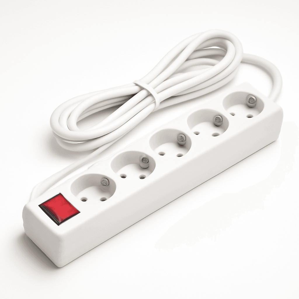 1-2.SALE сетевой фильтр ПВС 3*0,75 5 роз 3 м 10А 2200W белый земля, выкл. Е1М 901417